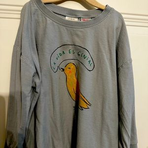 Blue long sleeved shirt with yellow bird. Zara kids.